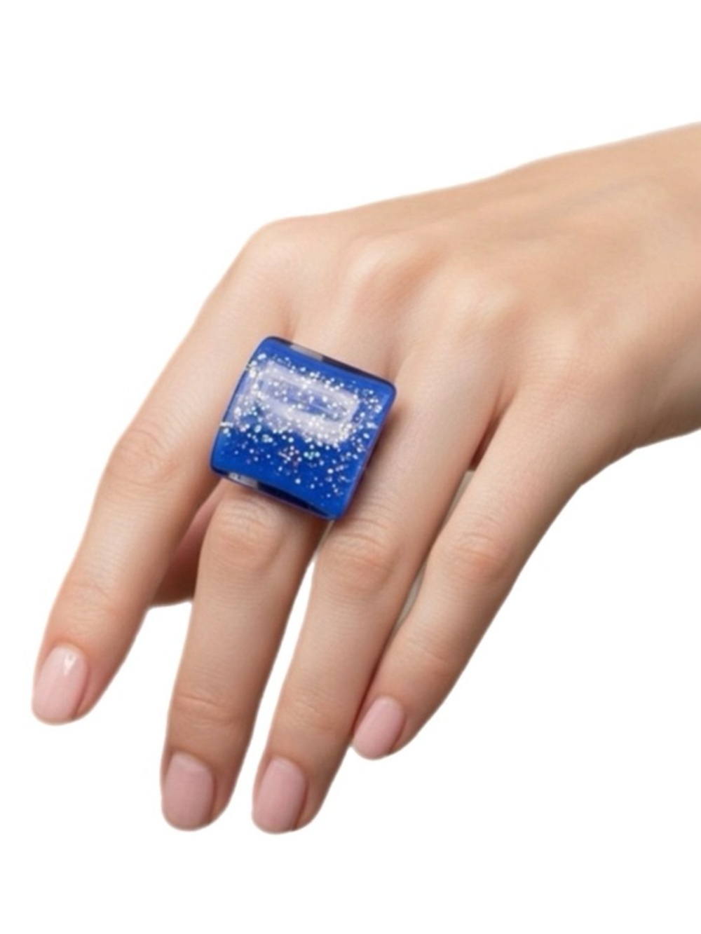 Royal Blue Glitter Square Acrylic  Statement Ring Adjustable